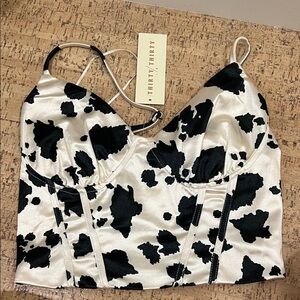 Black and White Cow Print Bustier Top